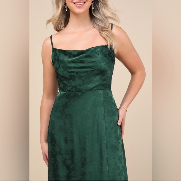 NWT Lulus Simply Dreamy Emerald Green Satin Floral Jacquard Maxi Dress Size  XL - mordernwear.com